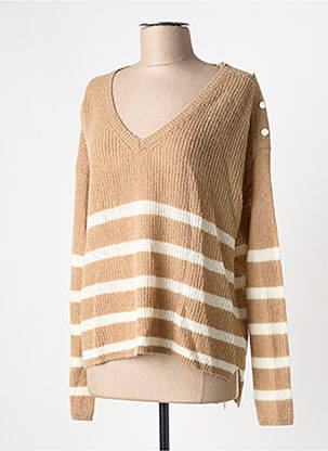 Pull col v manches longues beige GRACE & MILA femme