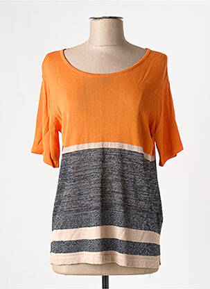 Top imprimé fantaisie manches courtes orange ICHI femme