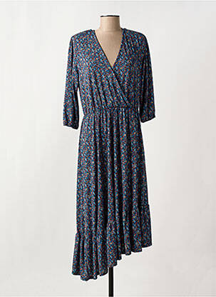 Robe mi-longue coupe fluide manches 3/4 bleu LE SINGE DE JULIE femme