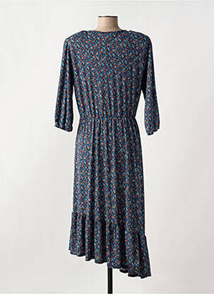 Robe mi-longue coupe fluide manches 3/4 bleu LE SINGE DE JULIE femme