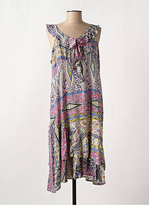 Robe mi-longue imprimé fleurs sans manche gris COLINE femme