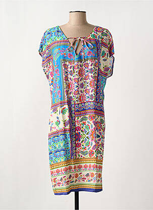 Robe mi-longue imprimé fleurs manches courtes bleu EMA BLUE'S femme