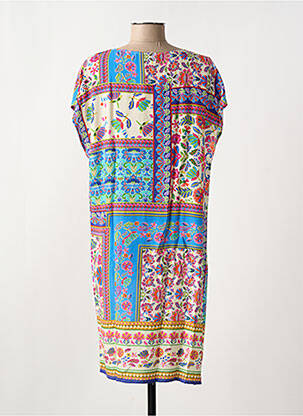 Robe mi-longue imprimé fleurs manches courtes bleu EMA BLUE'S femme