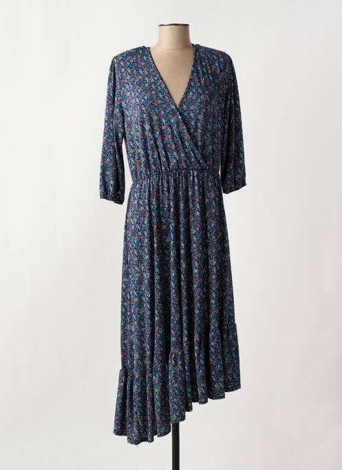 Robe mi-longue coupe fluide manches 3/4 bleu LE SINGE DE JULIE femme