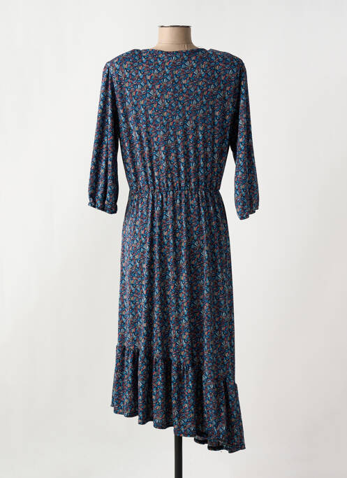 Robe mi-longue coupe fluide manches 3/4 bleu LE SINGE DE JULIE femme