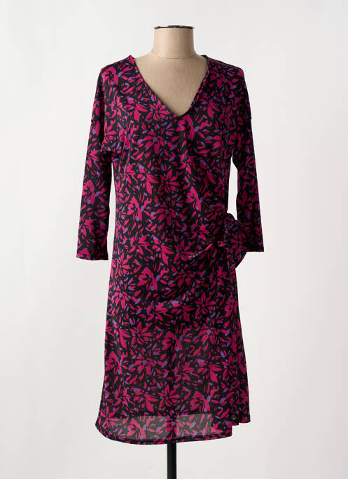 Robe mi-longue imprimé fleurs manches 3/4 noir LE SINGE DE JULIE femme