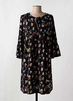 Robe mi-longue imprimé fleurs manches longues noir ROMEO POUR JULIETTE femme