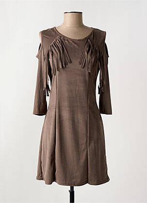 Robe courte fermeture zippée au dos manches longues marron ELL'A femme