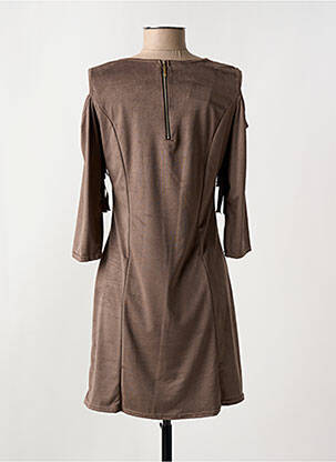 Robe courte fermeture zippée au dos manches longues marron ELL'A femme