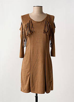 Robe courte fermeture zippée au dos manches longues marron fonce ELL'A femme