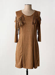 Robe courte fermeture zippée au dos manches longues marron fonce ELL'A femme