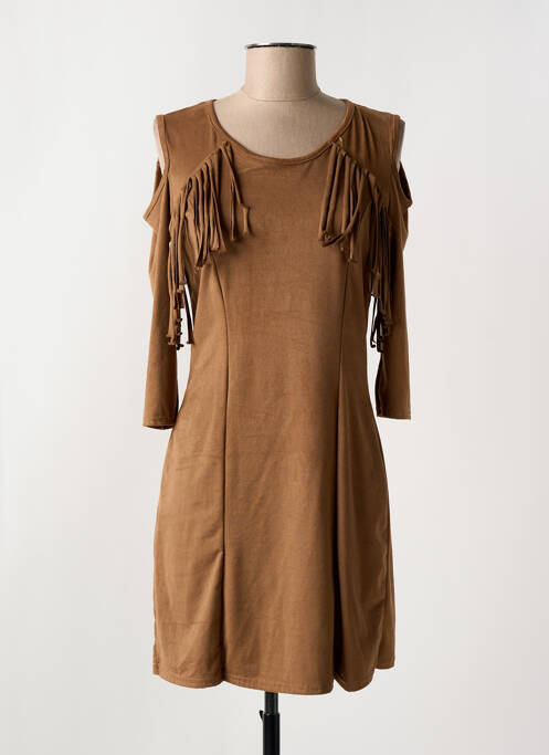 Robe courte fermeture zippée au dos manches longues marron fonce ELL'A femme