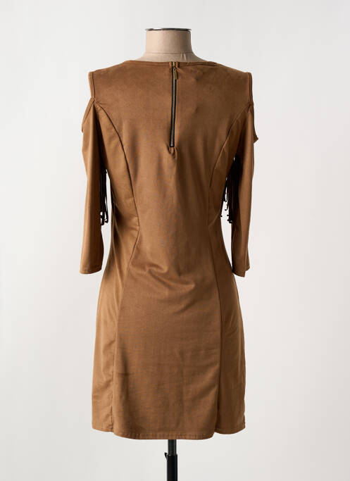 Robe courte fermeture zippée au dos manches longues marron fonce ELL'A femme