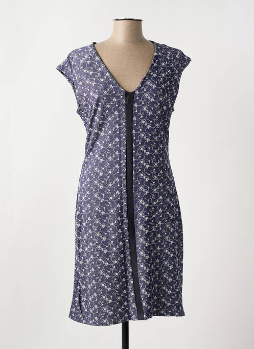 Robe mi-longue imprimé fleurs manches courtes bleu ROMEO POUR JULIETTE femme