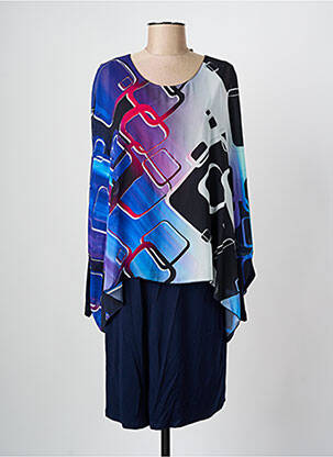 Robe mi-longue imprimé fantaisie manches longues bleu ALAIN MURATI femme