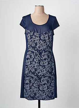 Robe mi-longue imprimé fantaisie manches courtes bleu ROMEO POUR JULIETTE femme