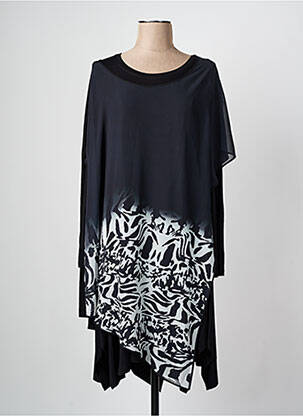 Robe mi-longue imprimé fantaisie manches longues noir ALAIN MURATI femme