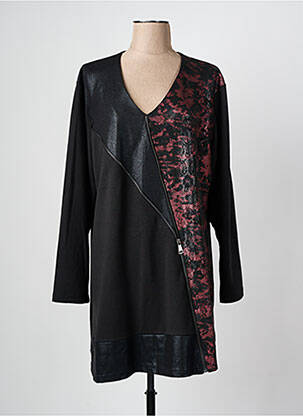 Robe mi-longue imprimé fantaisie manches longues noir LADY BELLE femme