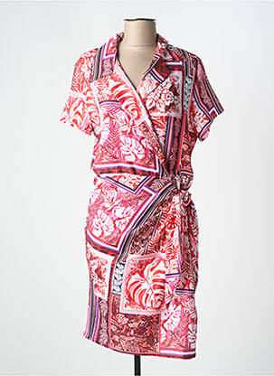 Robe mi-longue imprimé fantaisie manches courtes rose VINTAGE LOVE femme