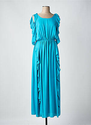 Robe longue tissage crêpe sans manche bleu RINASCIMENTO femme