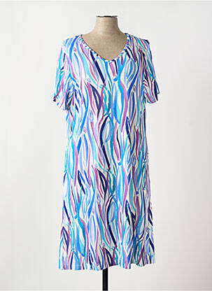 Robe mi-longue imprimé fantaisie manches courtes bleu I.ODENA femme