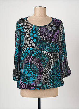 Blouse légère et transparente manches 3/4 bleu CHRISTINE LAURE femme