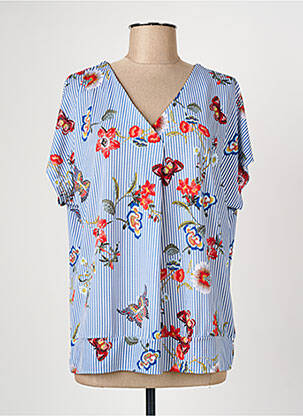 T-shirt col v manches courtes bleu CHRISTINE LAURE femme