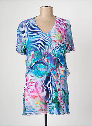 Tunique manches courtes tissage crêpe bleu GRIFFON femme