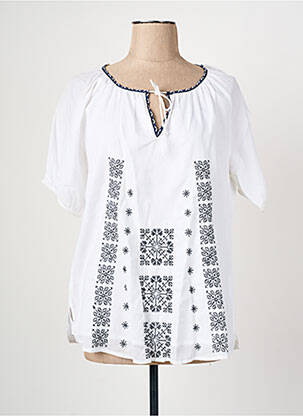 Blouse tissage popeline manches 3/4 blanc CHRISTINE LAURE femme