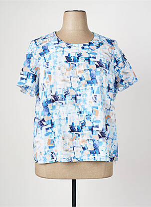 Blouse imprimé fleurs manches courtes bleu FRANCE RIVOIRE femme