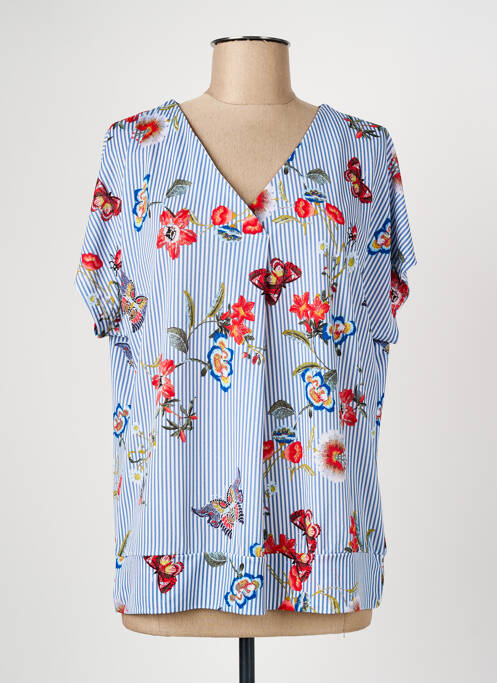 T-shirt col v manches courtes bleu CHRISTINE LAURE femme