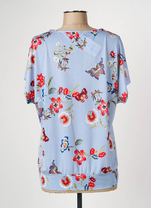 T-shirt col v manches courtes bleu CHRISTINE LAURE femme