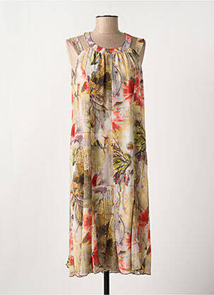 Robe mi-longue imprimé fleurs sans manche vert GRIFFON femme