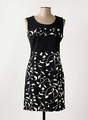 Robe mi-longue imprimé fantaisie sans manche noir QUATRE VINGT JOURS femme