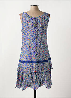 Robe mi-longue imprimé fantaisie sans manche bleu QUATTRO femme