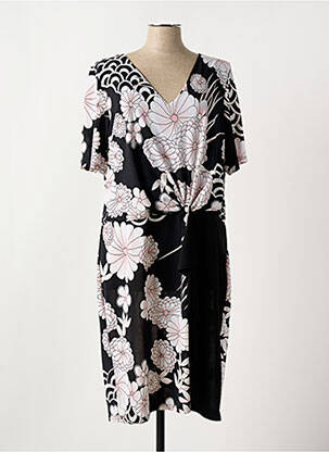 Robe mi-longue imprimé fleurs manches courtes noir CHRISTINE LAURE femme