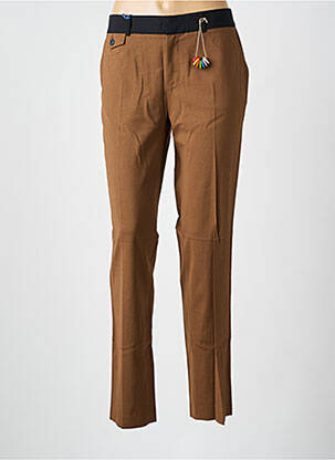 Pantalon chino fermeture zippée sous rabat avec crochet marron LEON & HARPER femme