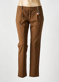Pantalon 7/8 fermeture zippée sous rabat avec crochet taille normale marron LEON & HARPER femme