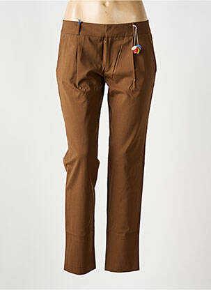 Pantalon 7/8 fermeture zippée sous rabat avec crochet taille normale marron LEON & HARPER femme
