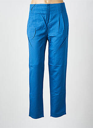 Pantalon droit taille à pinces taille haute bleu LEON & HARPER femme