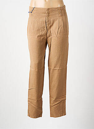 Pantalon droit fermeture zippée sous rabat avec crochet taille normale marron LEON & HARPER femme