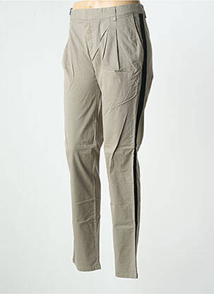 Pantalon chino broderie galons latéraux taille normale beige LEON & HARPER femme