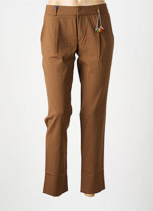 Pantalon 7/8 fermeture zippée sous rabat avec crochet taille normale marron LEON & HARPER femme
