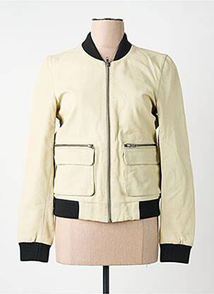 Veste en cuir coupe cintrée beige LEON & HARPER femme