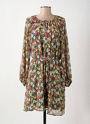 Robe mi-longue imprimé fleurs manches longues vert LA PETITE ETOILE femme