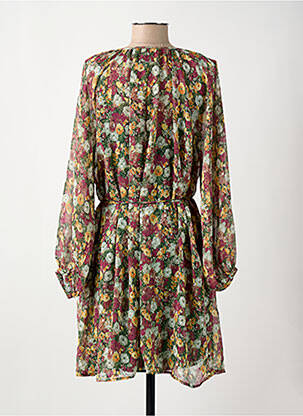 Robe mi-longue imprimé fleurs manches longues vert LA PETITE ETOILE femme