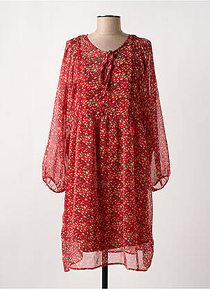Robe mi-longue imprimé fleurs manches longues rouge SCHOOL RAG femme