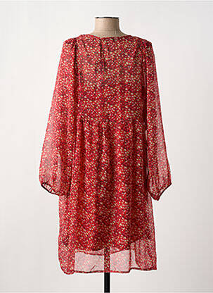 Robe mi-longue imprimé fleurs manches longues rouge SCHOOL RAG femme