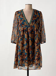 Robe mi-longue coupe fluide manches 3/4 marron TEDDY SMITH femme