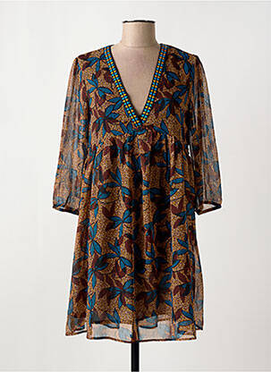 Robe mi-longue coupe fluide manches 3/4 marron TEDDY SMITH femme